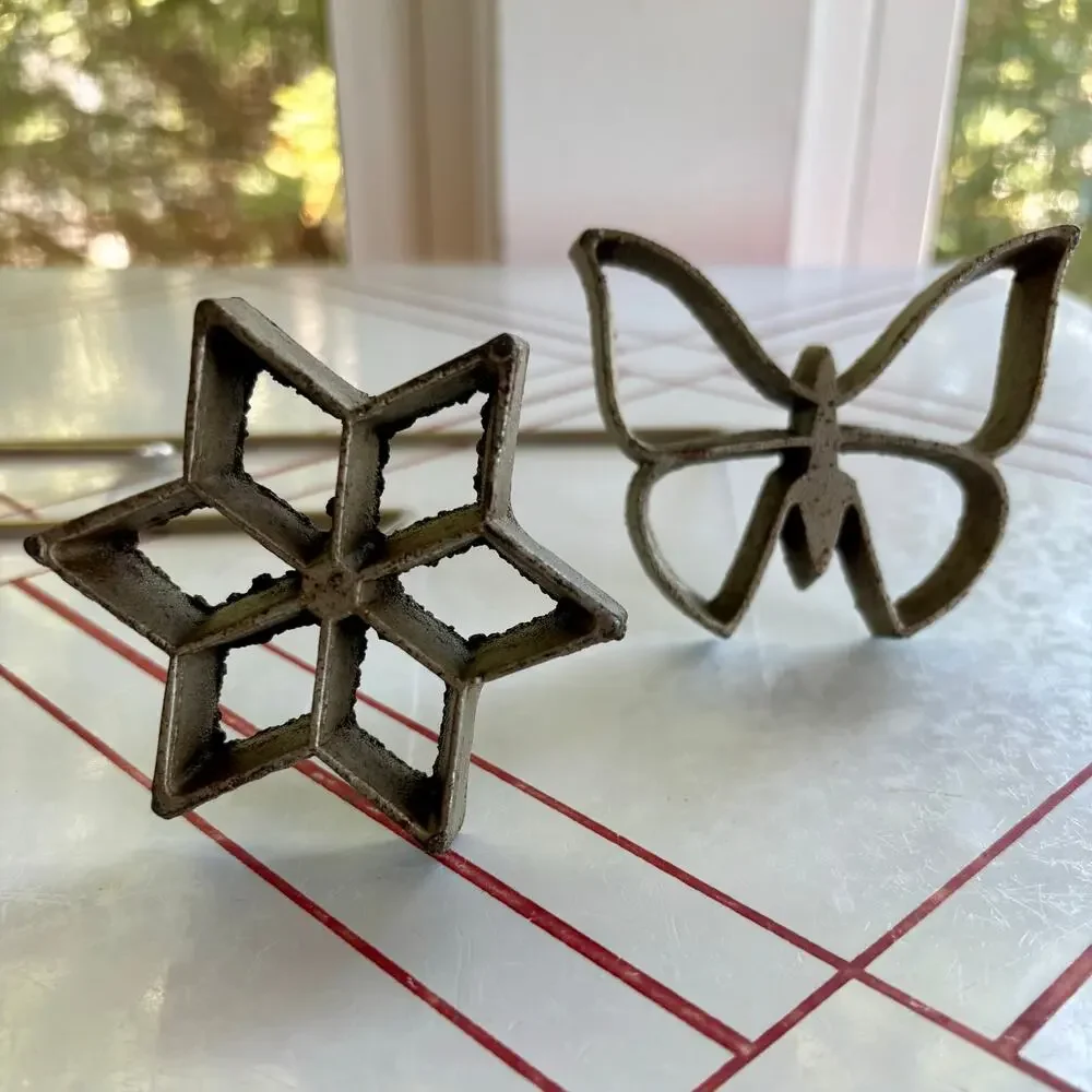 Vintage Rosette Iron Set Star & Butterfly Swedish Cookie Waffle Mold